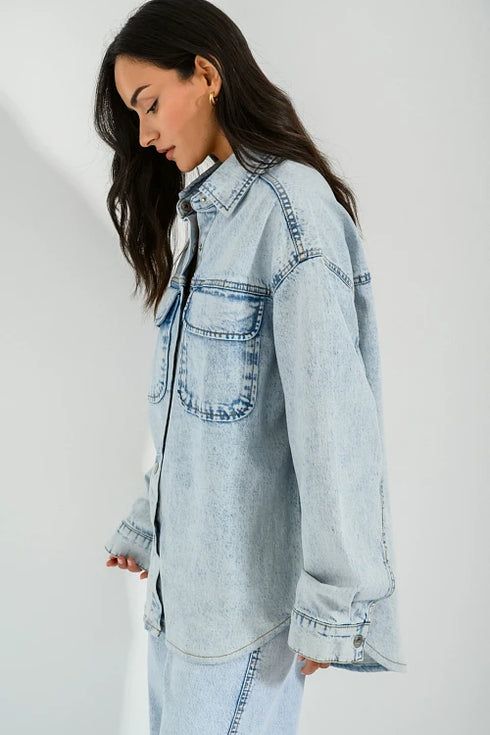 PINK WOMEN DENIM OVERSIZED SHIRT